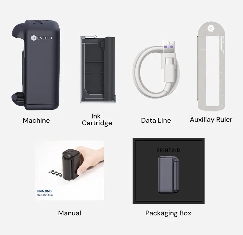 LLRH SHOP - Evebot PrintInd — 可攜式手持式噴墨印表機噴碼機，搭配快乾墨水匣，適用於各種材質表面列印